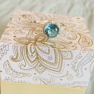 Silver Plated Aquamarine Ring Size 10